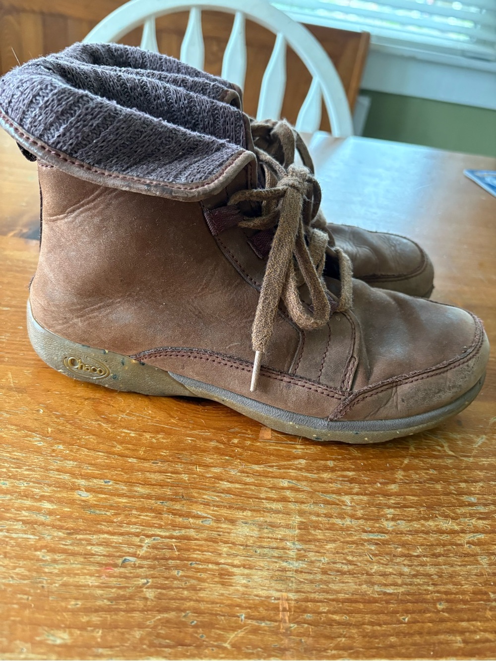 Chaco Brown Leather Lace-Up Fold-Over Ankle Boots